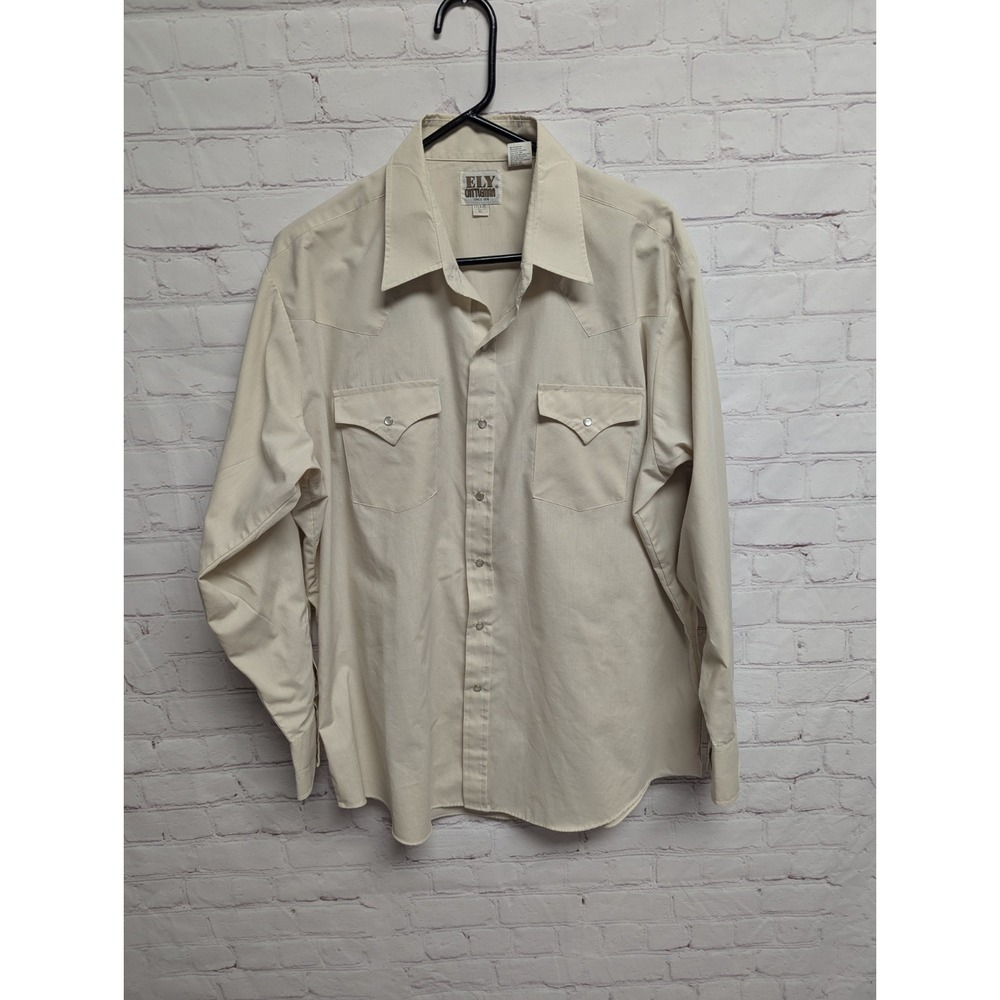 Ely Cattleman Shirt Men XL 17.5 35 Beige Western Sawtooth Pearl Snap NWOT 194